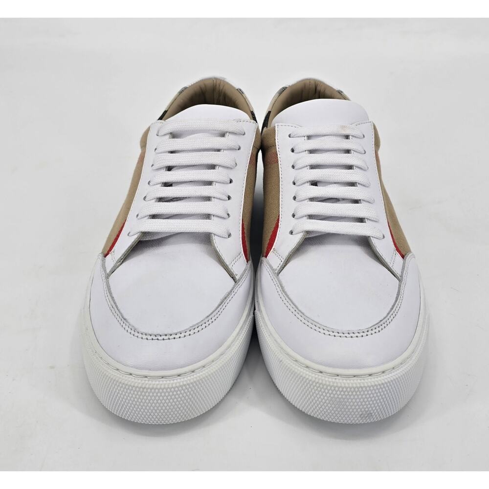 Burberry Women’s Salmond Vintage Check Low Top Sneakers White Beige 38.5 NWOB - Picture 3 of 10